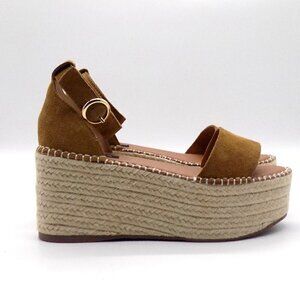 Bloomingdale's Aqua Suede Espadrille Platform Sandals Ankle Ria Chestnut Brown